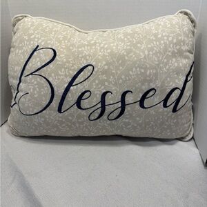 Decorative "Throw" Pillow "Blessed", Navy Blue lettering